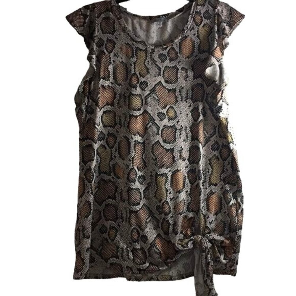 White Birch Womens Top Animal Print Black/Brown/White Tie Up Corner Stretchy Cap